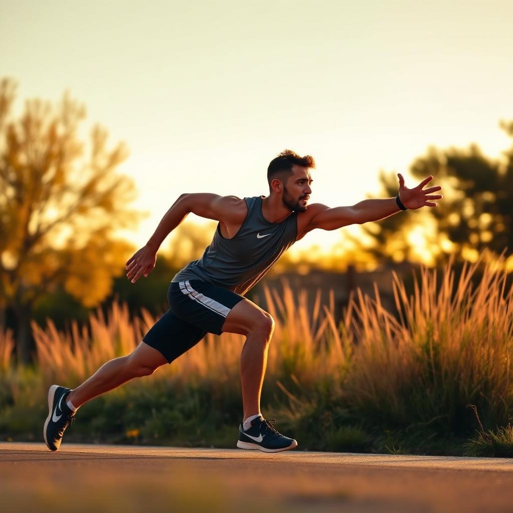 Athlete stretching at sunrise